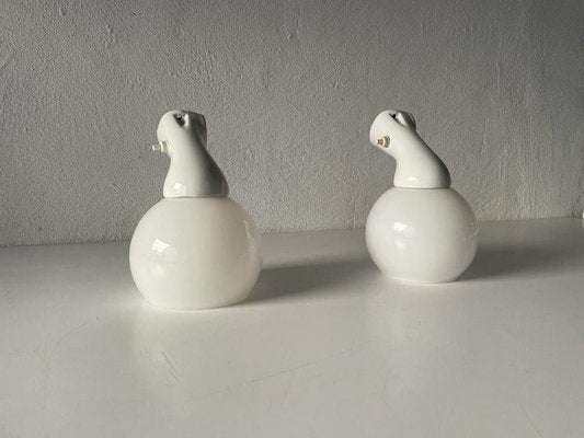 Italian Opaline Glass and Porcelain Bathroom Lamps, Italy, 1940s, Set of 2-RDS-1453399