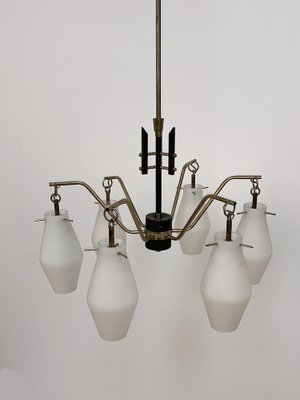 Italian Opaline Glass & Brass Chandelier from Stilnovo-JDR-1126313