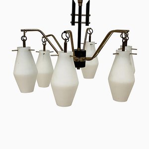 Italian Opaline Glass & Brass Chandelier from Stilnovo-JDR-1126313