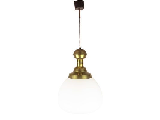 Italian Opaline Glass Brass Pendant Lamp in the style of Azucena, 1950s-RD-2024567