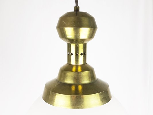 Italian Opaline Glass Brass Pendant Lamp in the style of Azucena, 1950s-RD-2024567