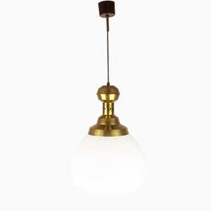 Italian Opaline Glass Brass Pendant Lamp in the style of Azucena, 1950s-RD-2024567