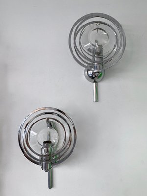 Italian Optical Glass and Metal Chrome Sconces by Oscar Torlasco, 1970s, Set of 2-FUE-734231