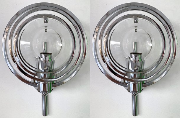 Italian Optical Glass and Metal Chrome Sconces by Oscar Torlasco, 1970s, Set of 2-FUE-734231