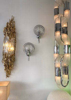 Italian Optical Glass and Metal Chrome Sconces by Oscar Torlasco, 1970s, Set of 2-FUE-734231