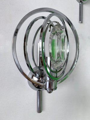 Italian Optical Glass and Metal Chrome Sconces by Oscar Torlasco, 1970s, Set of 2-FUE-734231