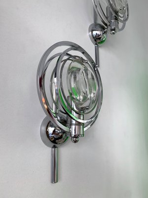 Italian Optical Glass and Metal Chrome Sconces by Oscar Torlasco, 1970s, Set of 2-FUE-734231