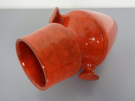 Italian Orange Ceramic Studio Vase with Handle, 1970s-RDW-1436152