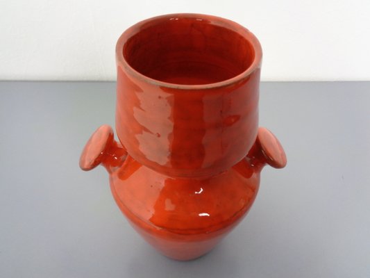 Italian Orange Ceramic Studio Vase with Handle, 1970s-RDW-1436152