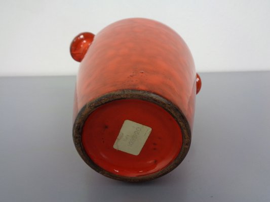 Italian Orange Ceramic Studio Vase with Handle, 1970s-RDW-1436152