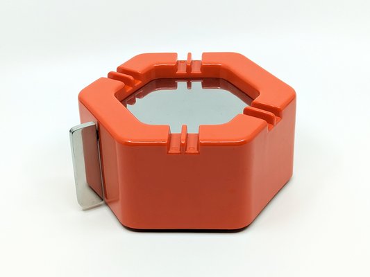 Italian Orange Plastic & Chrome Plated Metal Exa Ashtray by Leclerc for Velca, 1970-RD-2020577