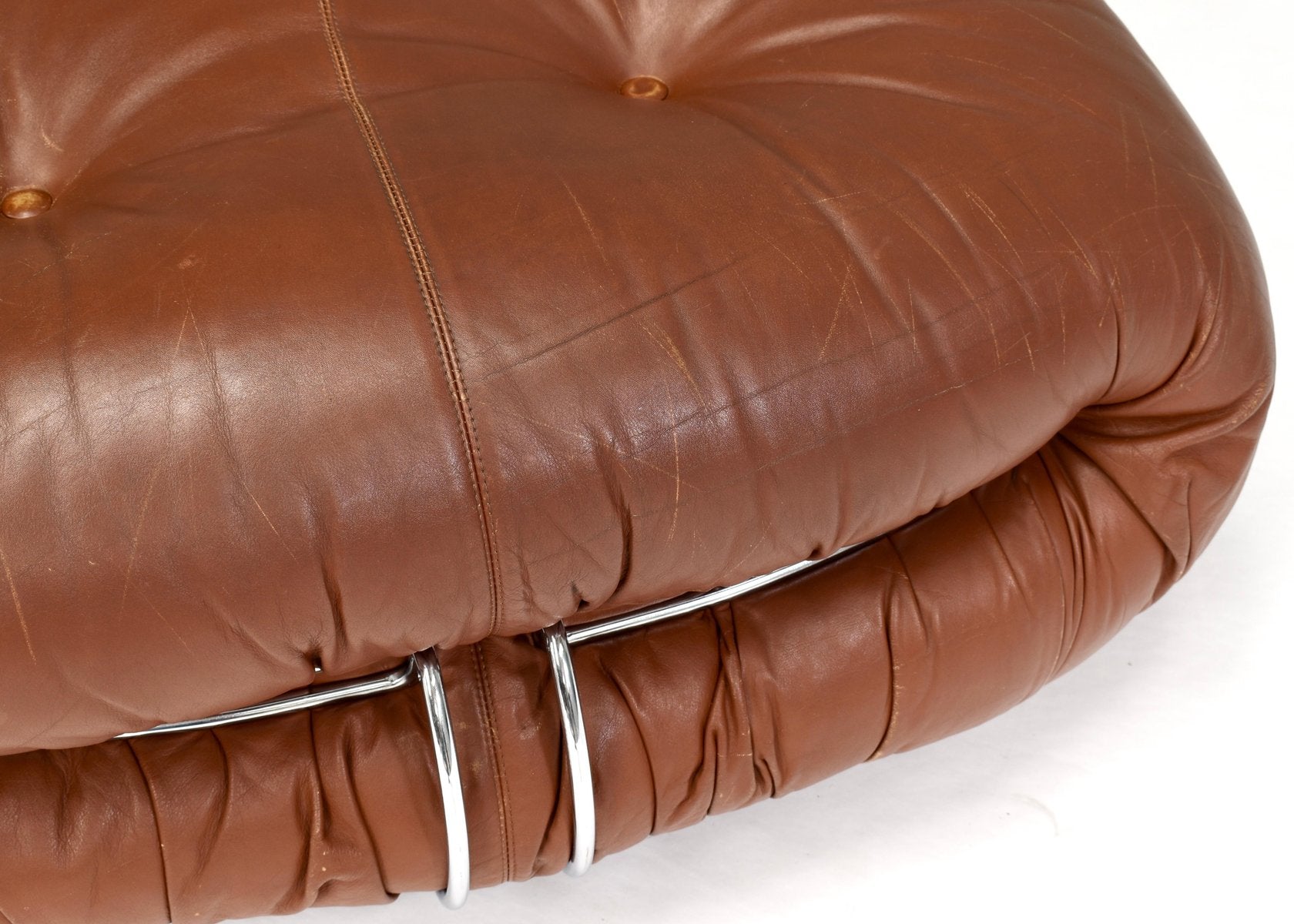 Italian Original Tan Leather Soriana Pouf by Tobia Scarpa for Cassina, 1970s