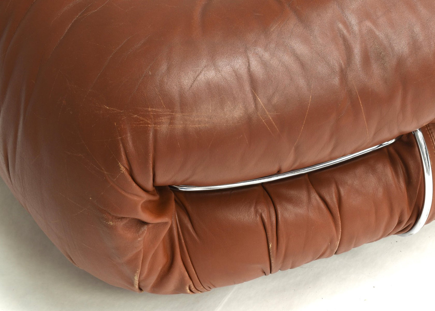 Italian Original Tan Leather Soriana Pouf by Tobia Scarpa for Cassina, 1970s