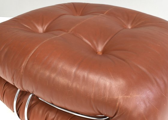 Italian Original Tan Leather Soriana Pouf by Tobia Scarpa for Cassina, 1970s-TE-1105833