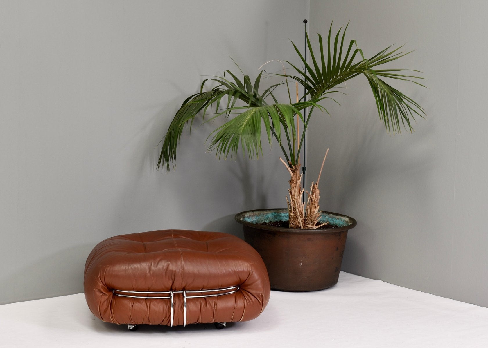 Italian Original Tan Leather Soriana Pouf by Tobia Scarpa for Cassina, 1970s