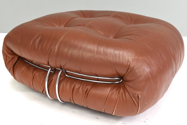 Italian Original Tan Leather Soriana Pouf by Tobia Scarpa for Cassina, 1970s-TE-1105833