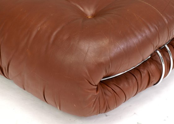 Italian Original Tan Leather Soriana Pouf by Tobia Scarpa for Cassina, 1970s-TE-1105833