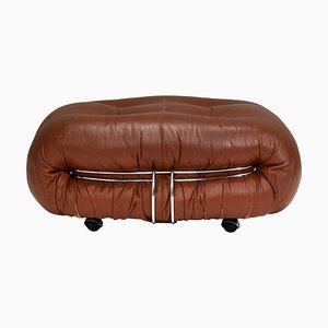 Italian Original Tan Leather Soriana Pouf by Tobia Scarpa for Cassina, 1970s-TE-1105833