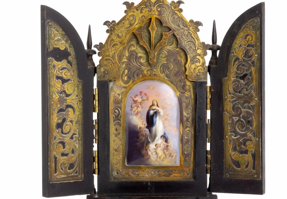 Italian Our Lady of the Assumption Triptych, 19th Century