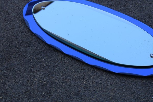 Italian Oval Cobalt Blue Mirror from Veca, 1960s-EH-715719