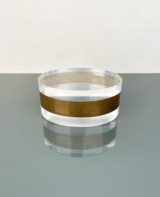 Italian Oval Decorative Box in Acrylic Glass and Brass, 1970s-LYQ-1312823