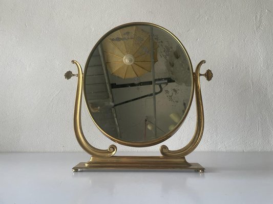 Italian Oval Frame Vanity Table Mirror in Brass, 1960s-RDS-1452329