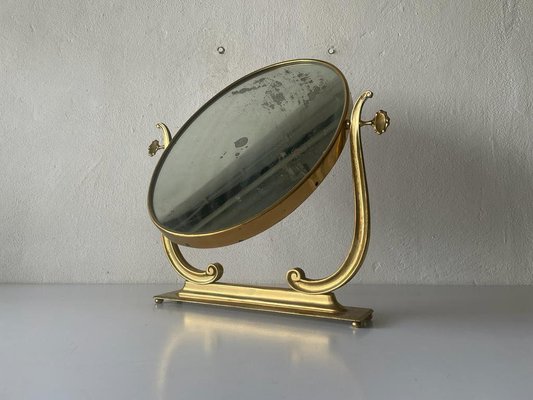 Italian Oval Frame Vanity Table Mirror in Brass, 1960s-RDS-1452329