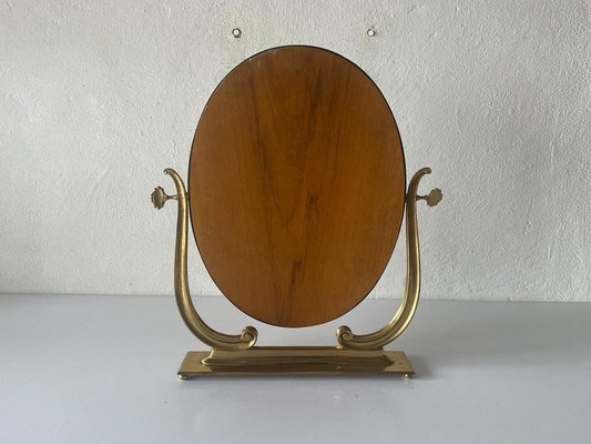 Italian Oval Frame Vanity Table Mirror in Brass, 1960s-RDS-1452329