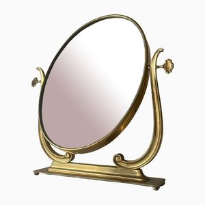 Italian Oval Frame Vanity Table Mirror in Brass, 1960s-RDS-1452329