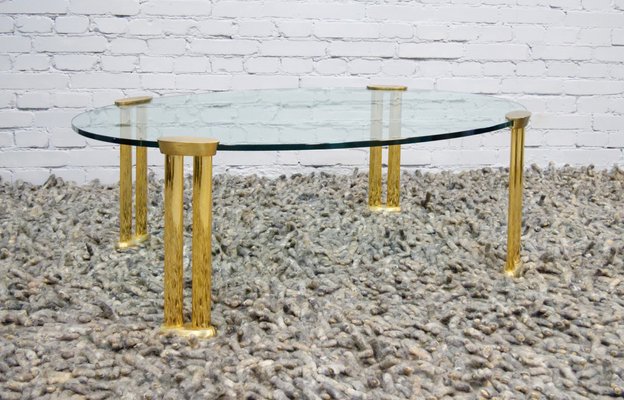 Italian Oval Table in Brass and Glass, 1970s-QFD-1169686