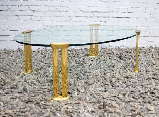 Italian Oval Table in Brass and Glass, 1970s-QFD-1169686