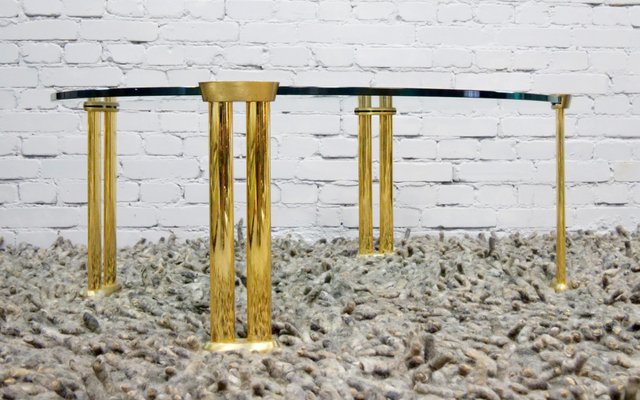 Italian Oval Table in Brass and Glass, 1970s-QFD-1169686