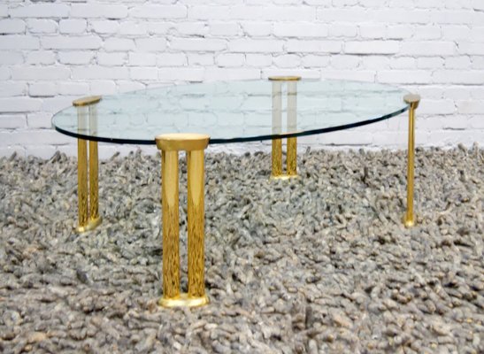 Italian Oval Table in Brass and Glass, 1970s-QFD-1169686