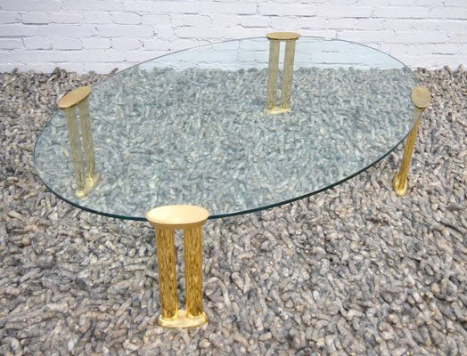 Italian Oval Table in Brass and Glass, 1970s-QFD-1169686