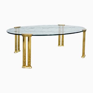 Italian Oval Table in Brass and Glass, 1970s-QFD-1169686