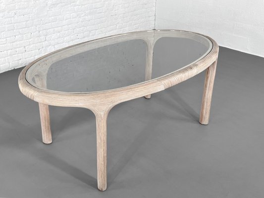 Italian Oval Table in Rattan and Glass Marquetry, 1970s-EBV-2032121