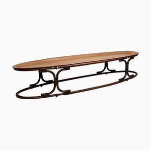 Italian Oval Teak, Bamboo, and Leather Rope Coffee Table with Plywood Top-FGA-923279