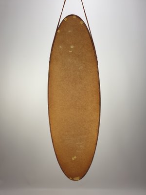 Italian Oval Teak Mirror, 1950s-RQL-552881