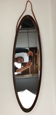 Italian Oval Teak Mirror, 1950s-RQL-552881