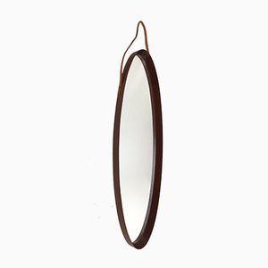 Italian Oval Teak Mirror, 1950s-RQL-552881