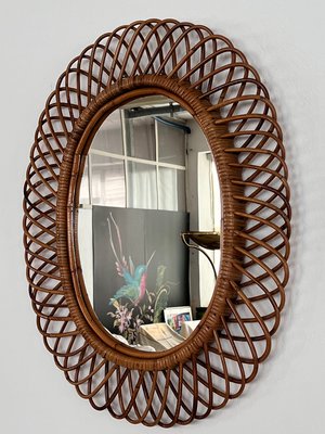 Italian Oval Wall Mirror with Bamboo Frame in the style of Franco Albini, 1970s-VNE-1758678