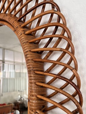 Italian Oval Wall Mirror with Bamboo Frame in the style of Franco Albini, 1970s-VNE-1758678