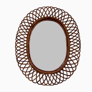 Italian Oval Wall Mirror with Bamboo Frame in the style of Franco Albini, 1970s-VNE-1758678