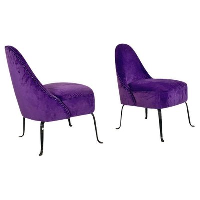 Italian Padded Armchairs in Purple Velvet and Curved Metal, 1950s, Set of 2-GDD-1746700