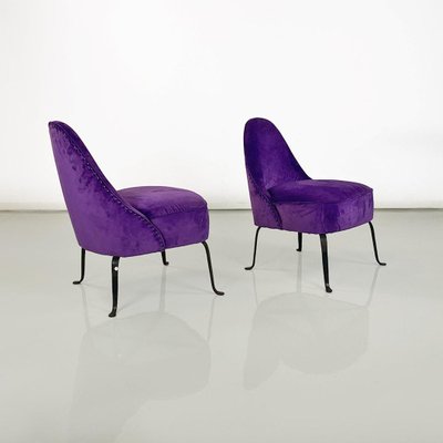 Italian Padded Armchairs in Purple Velvet and Curved Metal, 1950s, Set of 2-GDD-1746700