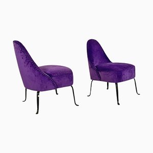 Italian Padded Armchairs in Purple Velvet and Curved Metal, 1950s, Set of 2-GDD-1746700