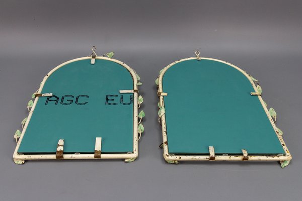 Italian Painted Tole Flower Wall Mirrors, 1950s, Set of 2-KEG-1717715