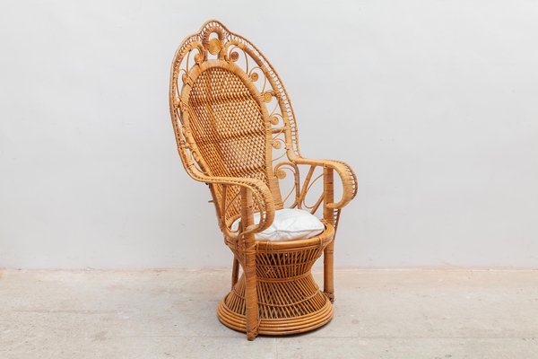 Italian Papasan Bamboo Wicker Lounge Chair, 1970s-KL-1166677