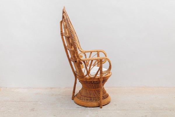 Italian Papasan Bamboo Wicker Lounge Chair, 1970s-KL-1166677