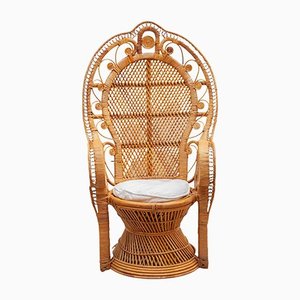 Italian Papasan Bamboo Wicker Lounge Chair, 1970s-KL-1166677